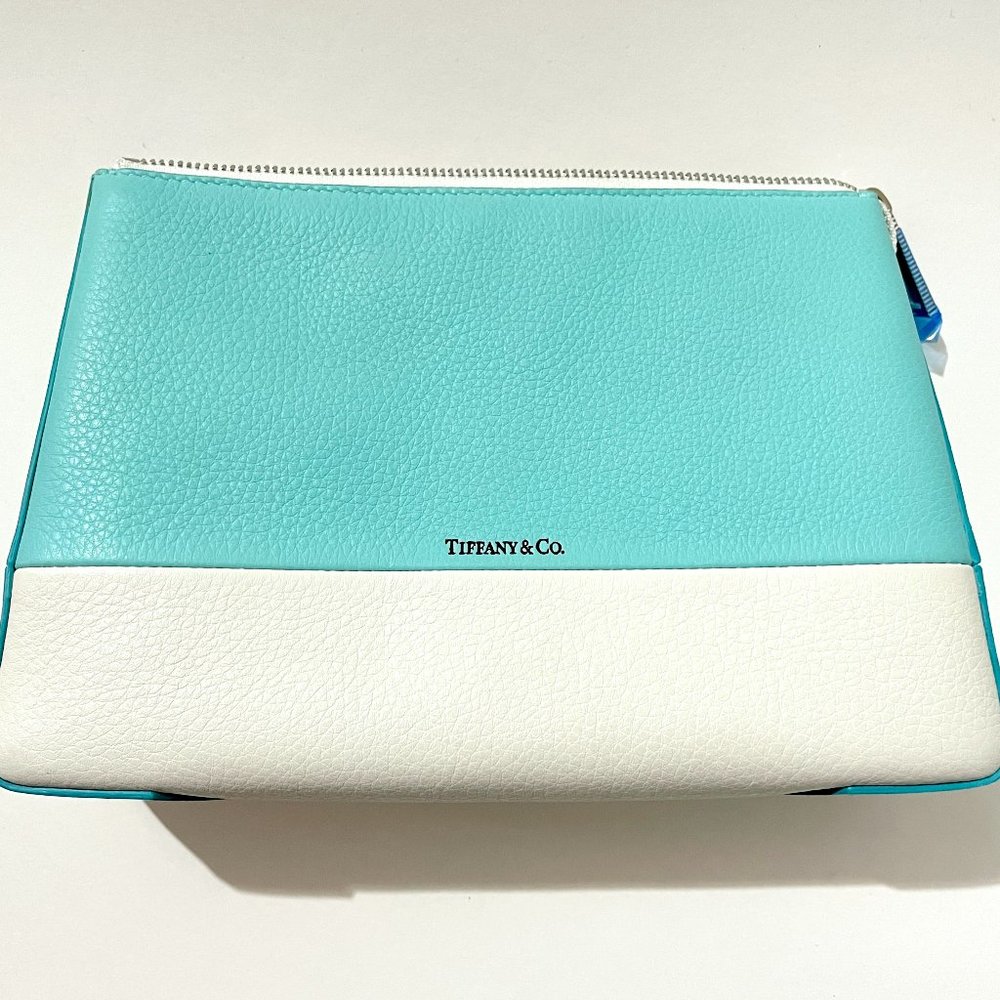 Makeup Bag Color Block Tiffany Blue White Leather Pouch